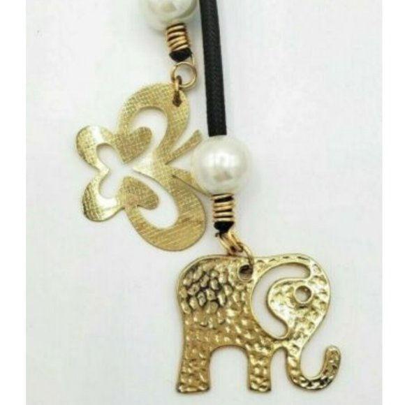 Unknown Jewelry - Lariat Rope Necklace Elephant Butterfly Gold Tone